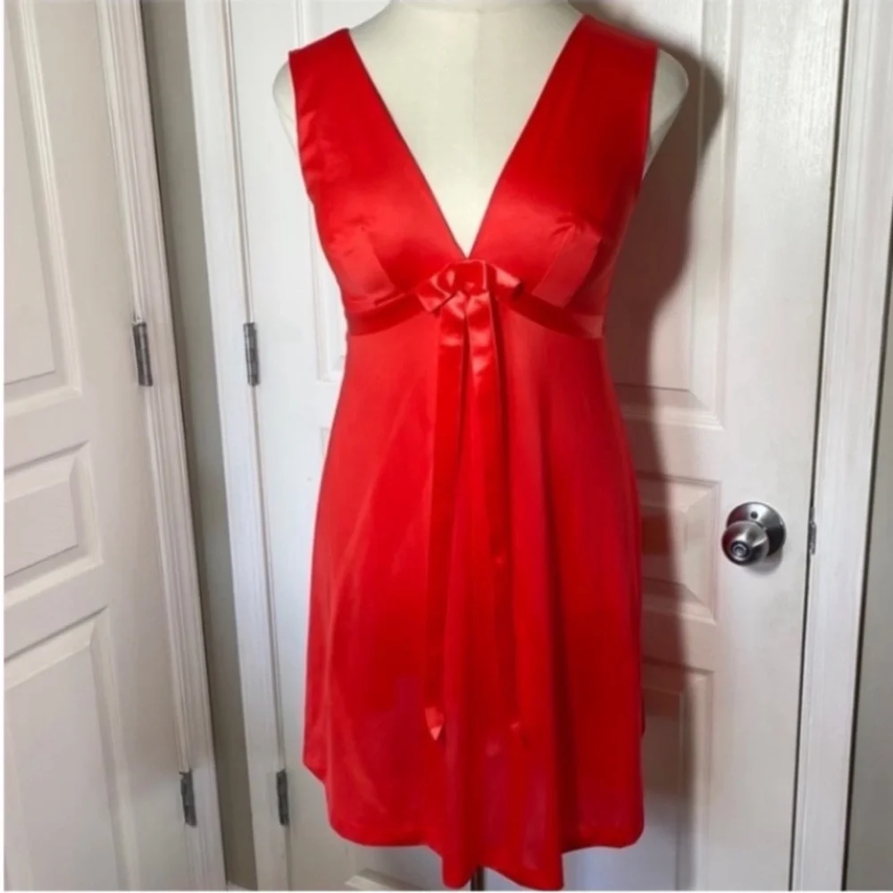 Gaymode 60s Mini Slip Dress Gown Orange Red Antron3 Christmas Party Ball Vintage - Picture 7 of 16